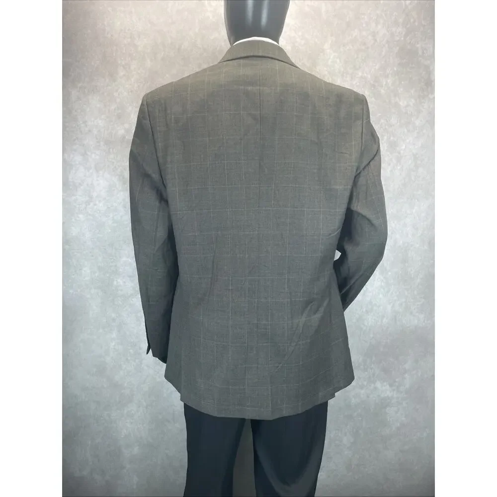 Jos A Bank 43 L Gray Traveler's Tailored Fit 100% Wool Blazer Jacket Window Pane